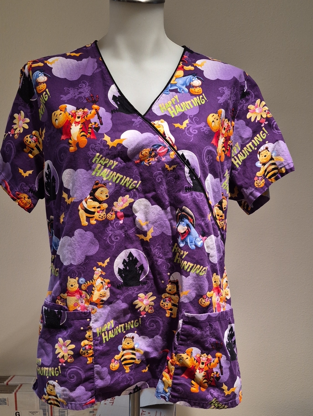 Winnie the Pooh Halloween Scrub Top, Size Medium